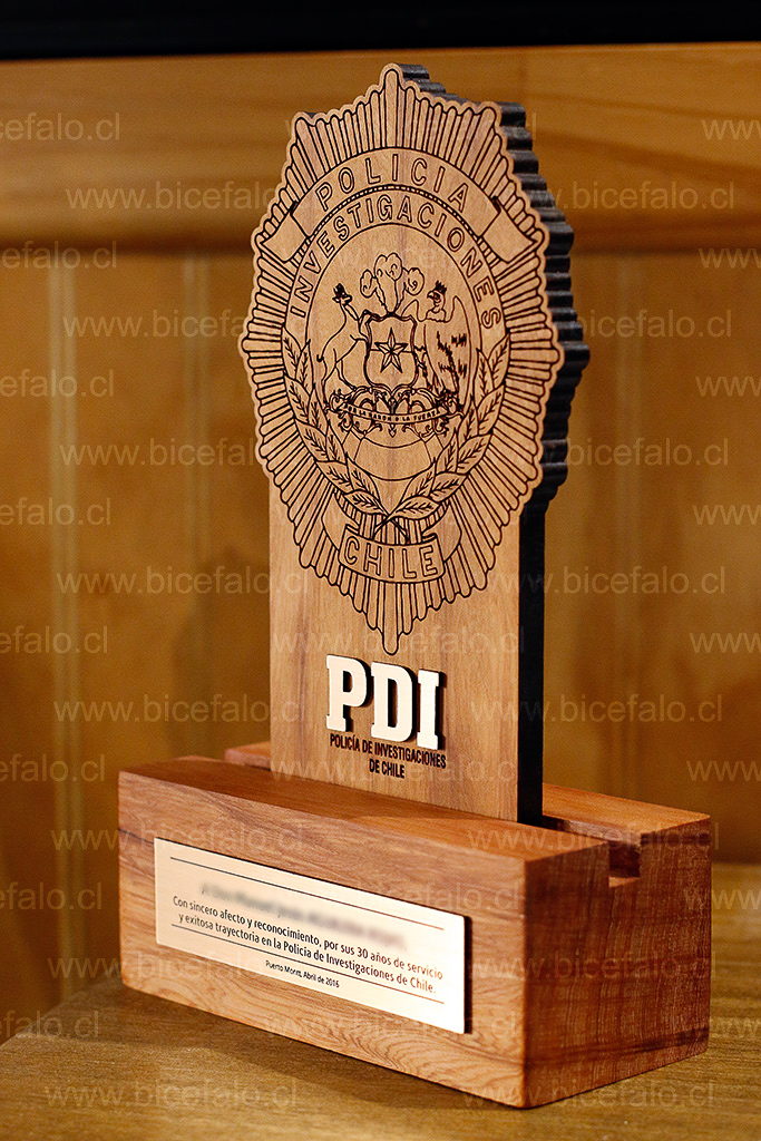Trofeo madera reconocimiento PDI